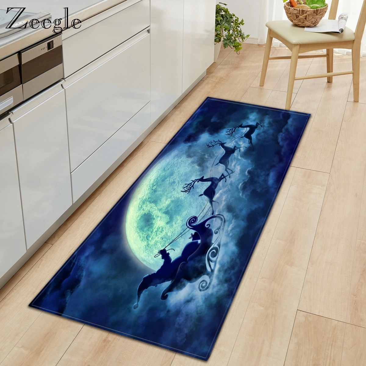 Zeegle Christmas Printed Kitchen Carpet Rectangle Doormat Non-slip Door Mat Indoor Entrance Floor Carpet  Bedroom Bedside Carpet