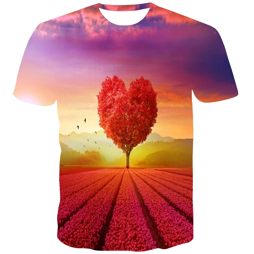 

UNEY Beautiful Love T Shirt For Men US Size Tree Shirts 3D Print Short Sleeve Men/Woman Tees Boy Flower Round neck Tops