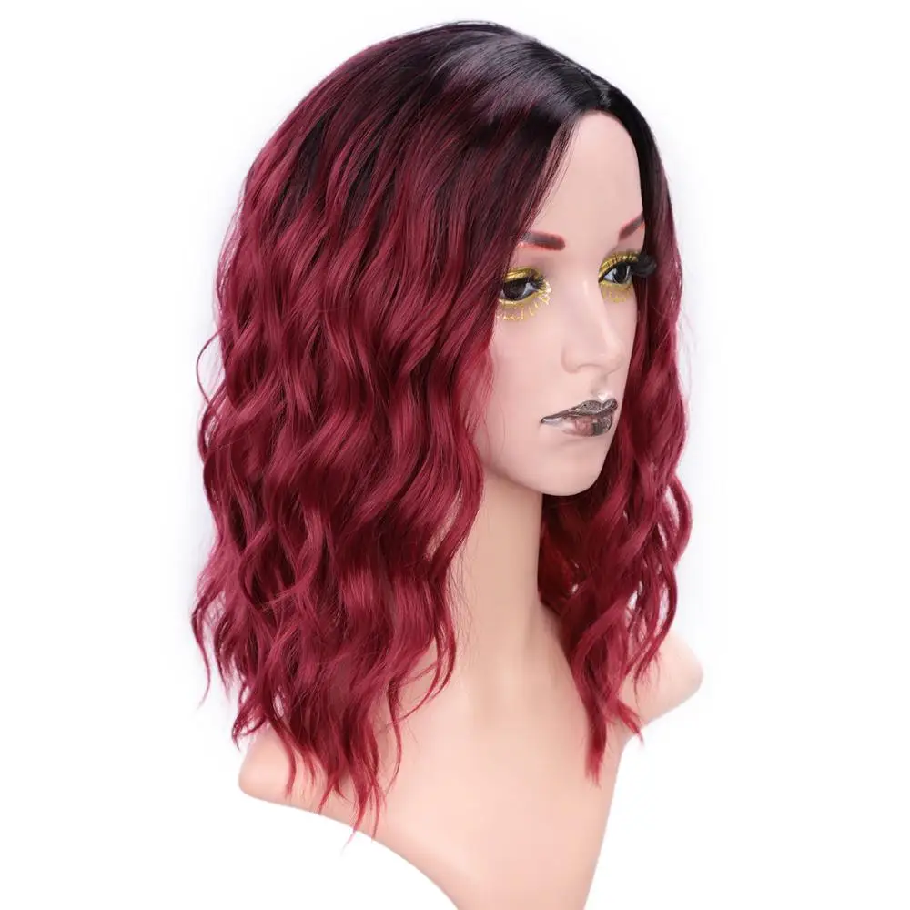 I's a wig 14 ''Ombre Фиолетовый синтетические парики для черных/белых женщин короткая волна воды розовый/Блонд/серый волос можно косплей боб парик - Цвет: red