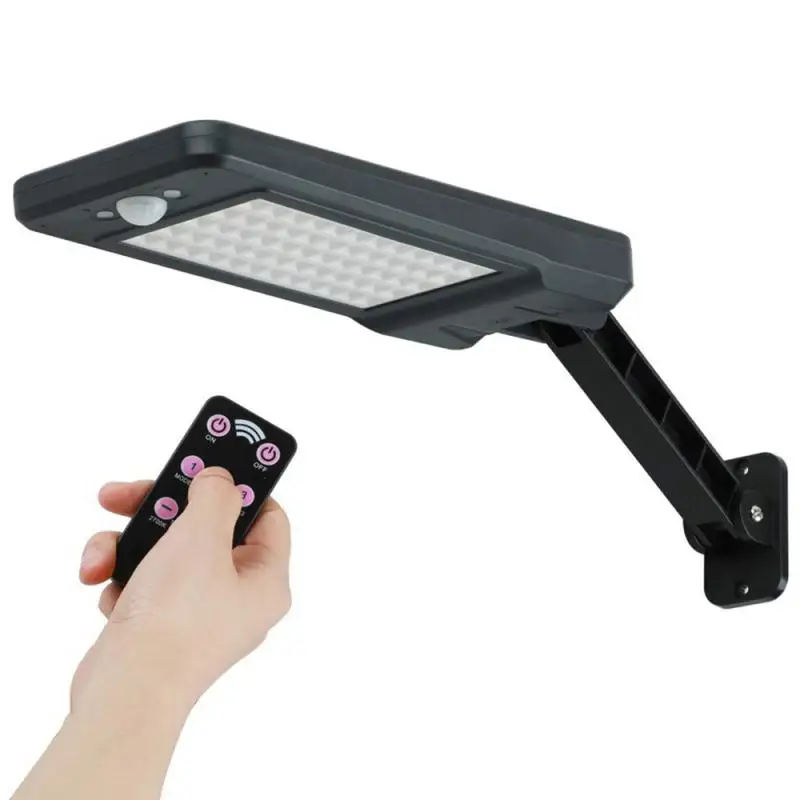 01 60LED Солнечный открытый водонепроницаемый уличный светильник с дистанционным управлением PIR Сад Наружный светильник с регулируемой яркостью 3 режима - Испускаемый цвет: 01