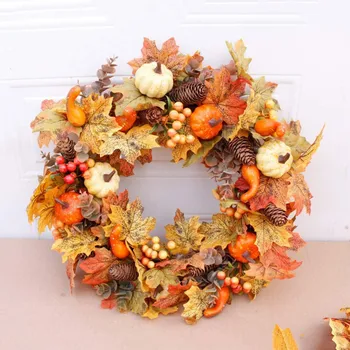 

45# Halloween 2020 Pumpkin Maple Wreath Autumn Festival Wreath Door Hanging Home Decor Support Wholesale Dropshipping