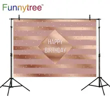 

Funnytree Custom Background Photography Diamond Glitter Golden and Weak Pink Stripes Frame Birthday Card Backdrop