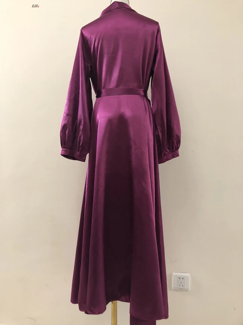 Фиолетовый ретро платье темперамент свободные ремень V нулевой женские вечерние праздничное платье элегантный темперамент однотонное платье с длинным рукавом summ