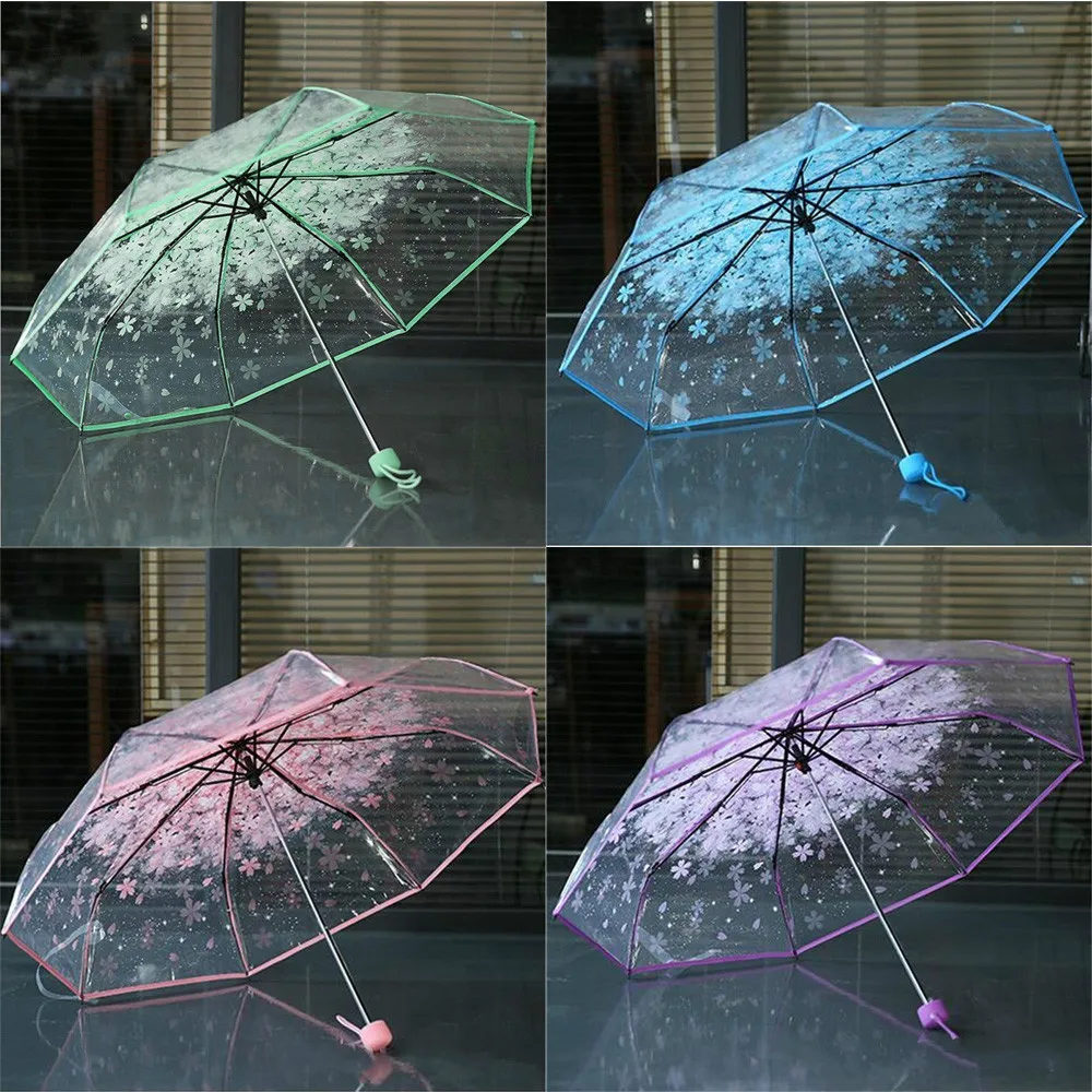 Зонтик прозрачный многоцветный Зонтик Вишневый цвет гриб Аполлон Сакура 3 сложения креативный зонтик с длинной ручкой#45