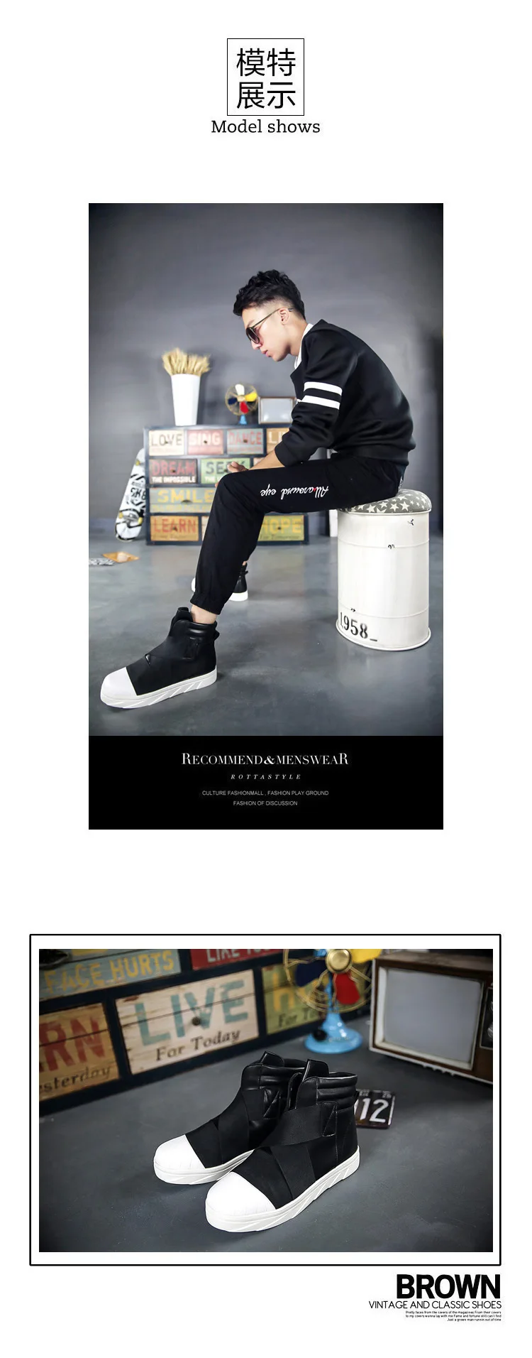 Soft Leather GZ Punk Hip Hop Shoes Men White Solid Dance Platform Flats Fashion Lace Increased Man High Top Zapatillas Hombre
