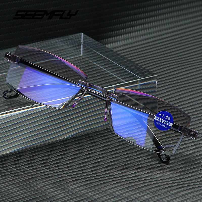

SEEMFLY Anti Blue Light Reading Glasses Women Rimless Hyperopia Eyewear Red Frame Presbyopic Glasses 1.0 1.5 2.0 2.5 3.0 3.5 4.0