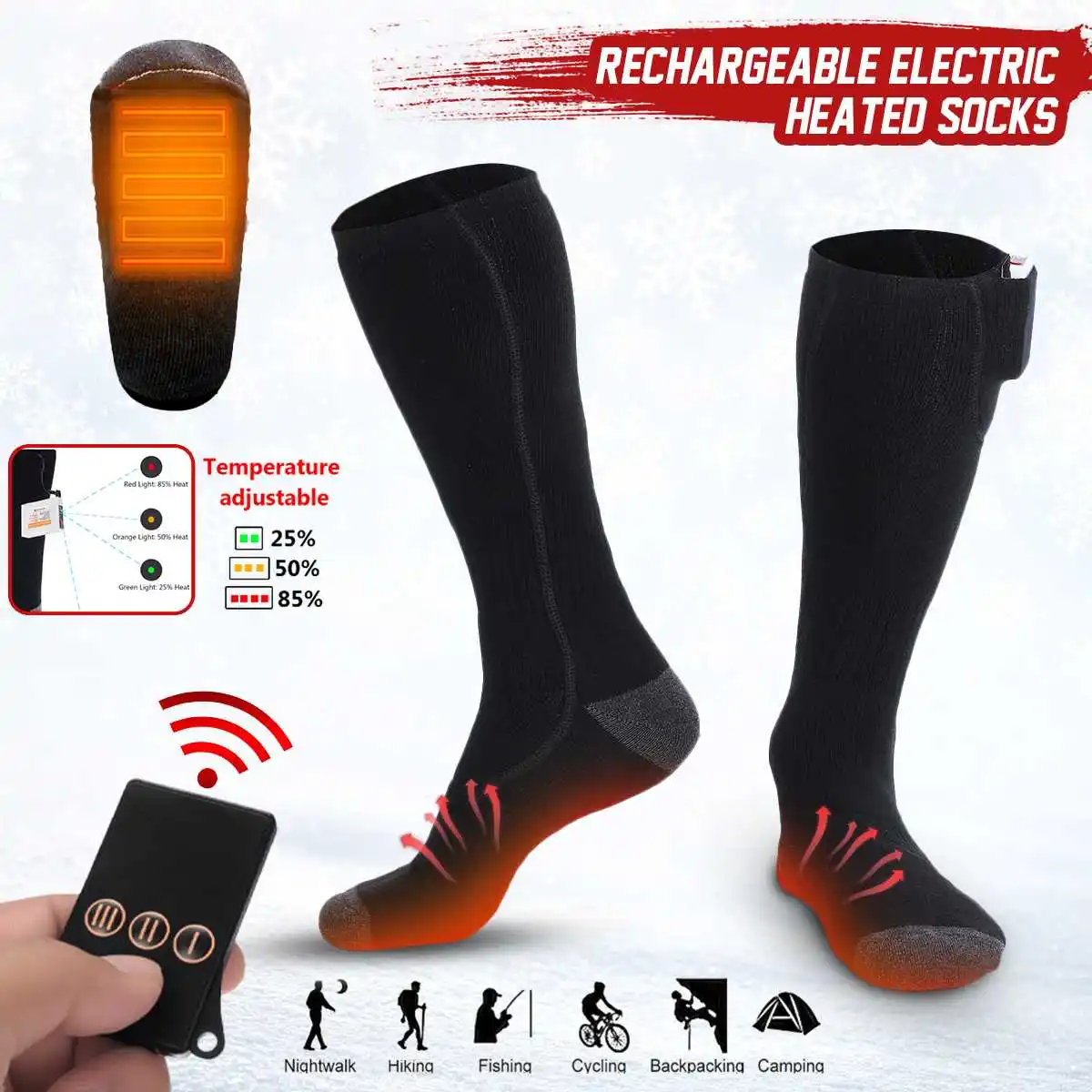 Outdoor Unisex Thermal Cotton Heated Socks Rechargeable Winter Foot Warmer Snowboard Skiing Fishing Sport Electric Socks - Цвет: a