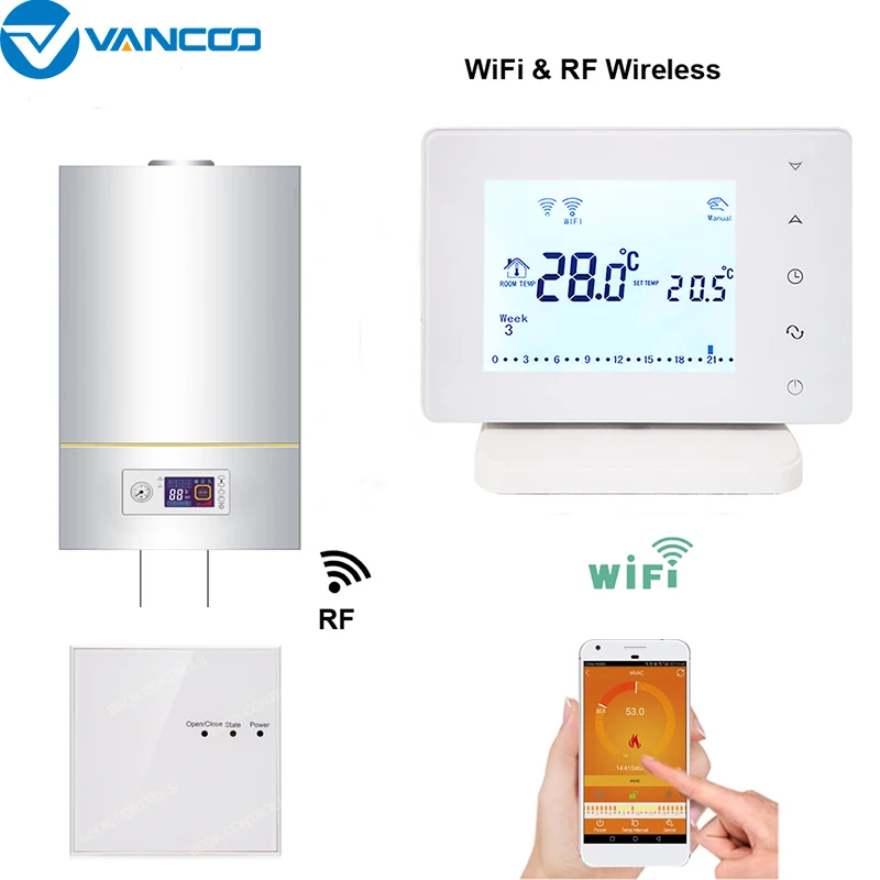Термостат для газового котла Vancoo Wi Fi и RF 220 В 3 А|Умная система управления