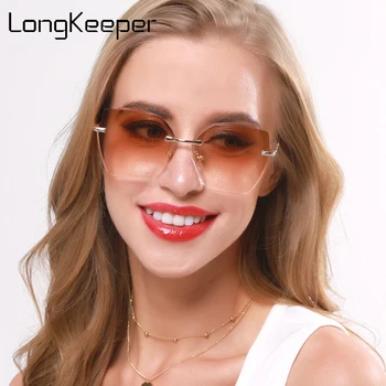 

Luxury Oversized Cat Eye Sunglasses Women 2020 Fashion Rimless Sun Glasses Ladies Vintage Gradient Shades Eyewear UV400 oculos