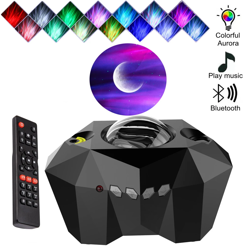 Aurora Moon Star Projector LED Colorful Starry Sky Galaxy Projection North Lights Night Lamp Laser Bluetooth USB Music Player | Лампы и