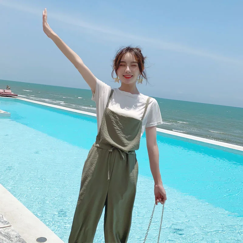 

Suspender Strap Loose Pants WOMEN'S Suit 2019 New Style Summer Online Celebrity Very Fairy of Western Style by Age Drape Camisol