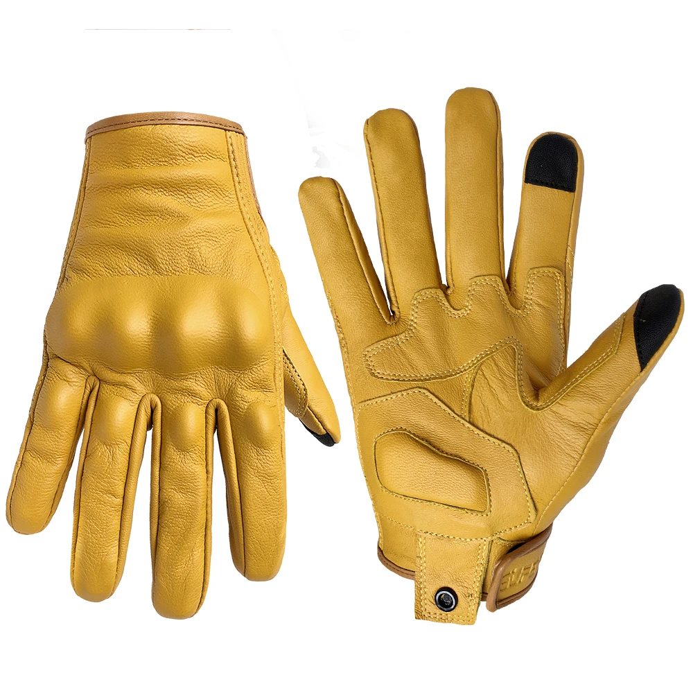 

Motorcycle Gloves Genuine Leather Yellow Touch Racing Cycling For Men Genuine Goatskin Motor Glove Motorbike Riding Dirt Bike