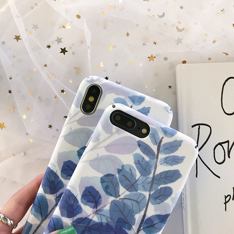 Жесткий чехол для телефона s из поликарбоната для iphone 11Pro XS MAX X XR, чехол с синими листьями для iphone 6, 6s, 7, 8 Plus, 11, задняя крышка, fundas Capa