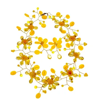 

Fashion Cat's Eye Stone And Crystal Handmade Flower Party Necklace