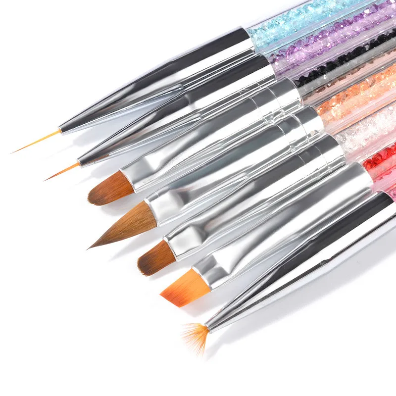 

7 Styles Rhinestone Acrylic Handle Brushes Nail Art Line Flower Painting Coating Shaping Flat Fan Angle Pen