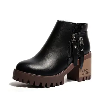 

2019 autumn and winter of the new thick with ankle boots women's shoes British wind wild boots high-heeled bare boots