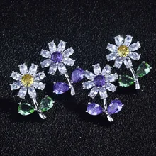 

Crystal flower Stud earrings for women Fashion daisy floral earring cubic zirconia earing for girls Jewellery gift