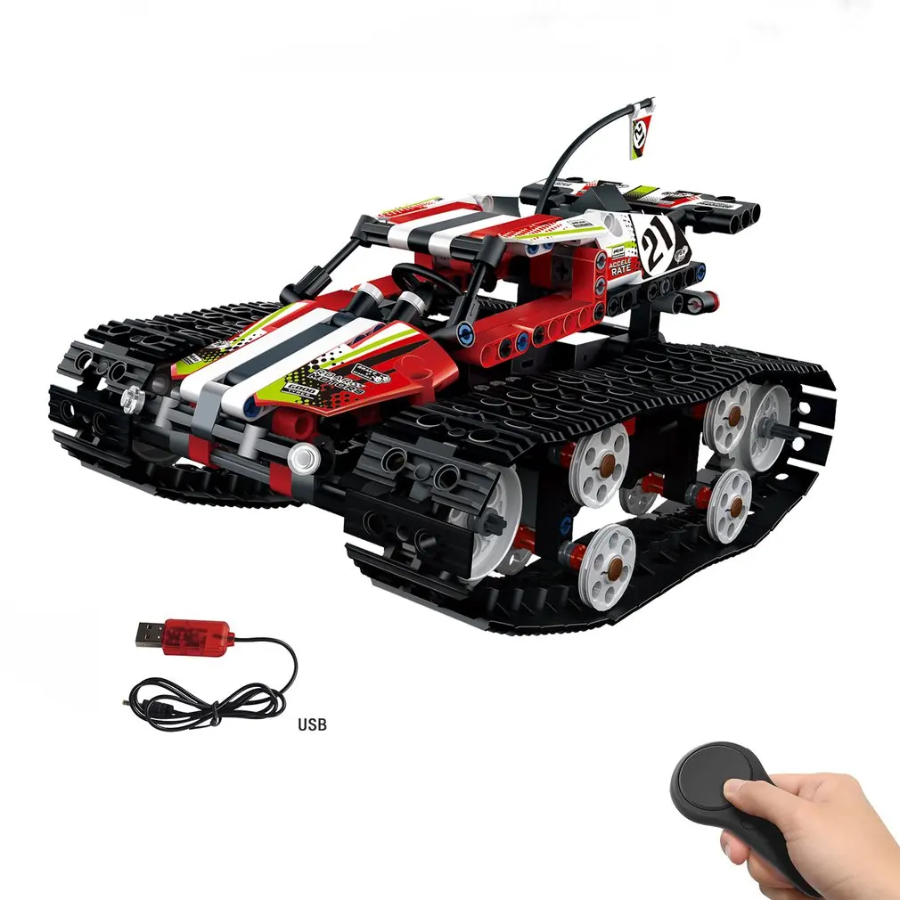 

MoFun-13023 410pcs DIY Electric RC Car 2.4G 4CH USB Charging Building Block Simulated Tracked High Speed Cars Toy For Children