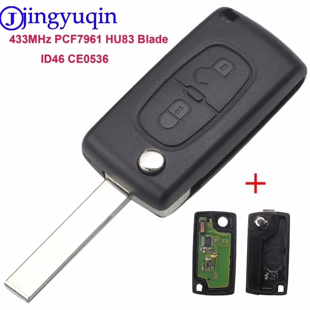Jingyuqin 2 кнопки автомобильная лампа 433 МГц ASK ID46 чип для Peugeot 207 307 SW 308 Citroen HU83 Blade CE0536 |