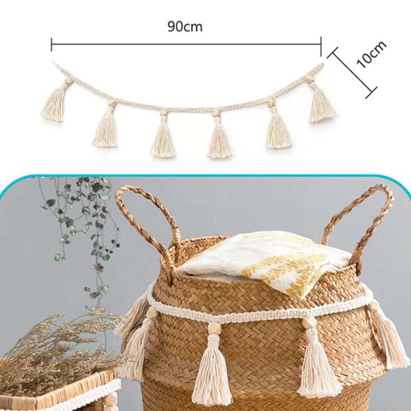 

1 Yard Bohemian Cotton Rope Wooden Bead Garland With Tassel Wall Hanging Nursery Ornament DIY Handcrafts Upholstery