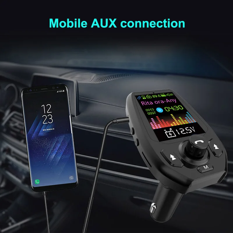 Jajabor Bluetooth 5,0 автомобильный комплект громкой связи fm-передатчик модулятор AUX MP3-плеер двойной зарядное устройство usb 1,8 дюймов большой экран