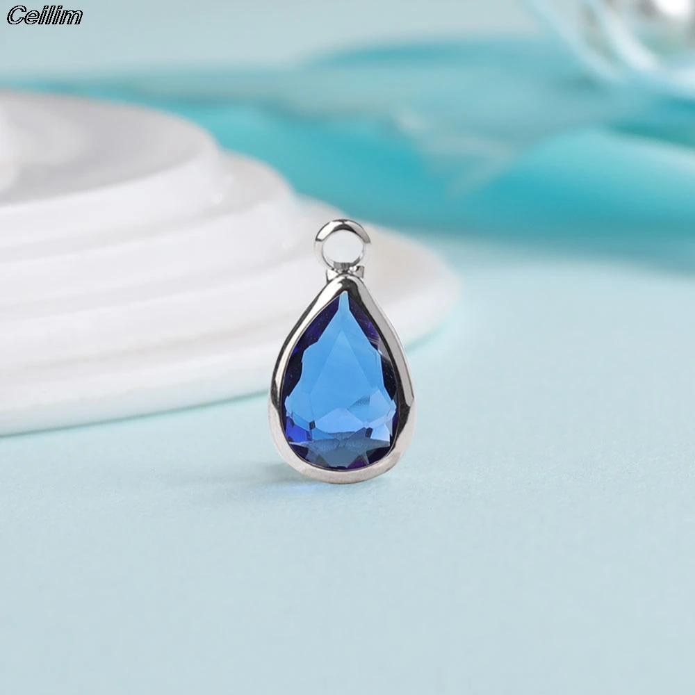 10pcs 14mm Crystal Birthstone Charms Silver Plated Small Water Drop Pendants Jewelry Accessories for Handmade Bracelet Making