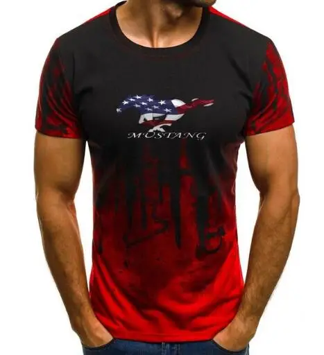  Ford Mustang T-shirt Men Gradient Color Short Sleeve Beefy Muscle Basic Solid Blouse Shirt Top Casu