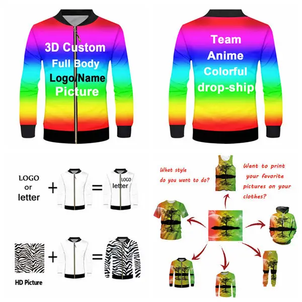 custom zip up jacket Роскошные куртки на молнии с 3D принтом красного, синего, белого цвета с флагом+ штаны, комплект, унисекс, куртка для школьной формы, спортивные костюмы для бегунов, комплекты на заказ, S-7XL - Цвет: custom zip up jacket