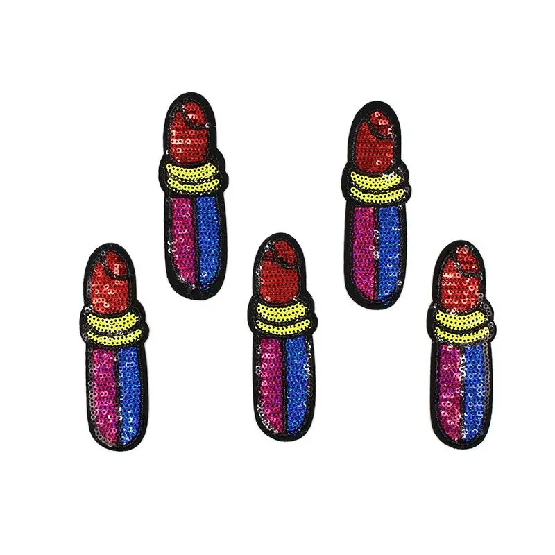 5pcs/lot Sequined Lipsticks Patches For Women Clothes Iron On Appliqued For Jeans Diy Handmade
