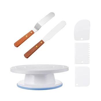 

6pcs/set Baking Cake Turntable Decorating Set Round Cake Mould Comb Scraper Smoother Fondant Dessert Kit Baking Pastry Supplies
