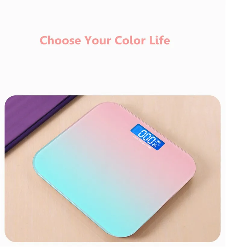 180KG Gradients Pink Color Bathroom Scales Floor Digital Scale Body Weight Glass LED Smart Scales Electronic Balance Body Scale