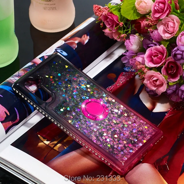 Для samsung Galaxy NOTE 10 PRO жидкий сыпучий песок с блестками чехол для телефона из мягкого термопластика с кристаллами Чехол подставка 360 Вращающийся палец кольцо прозрачный чехол 100 шт