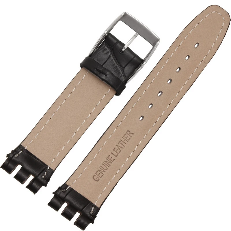 17 мм 19 мм ремешок для Swatch ремешок из натуральной телячьей кожи ремешок черный коричневый белый водонепроницаемый высокое качество