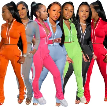 

Echoine Women Splice Two Piece Set Tracksuit Fall Clothes Crop Top And Pants Sweat Suit Lounge Wear Outfits 2 Pcs Matching Sets