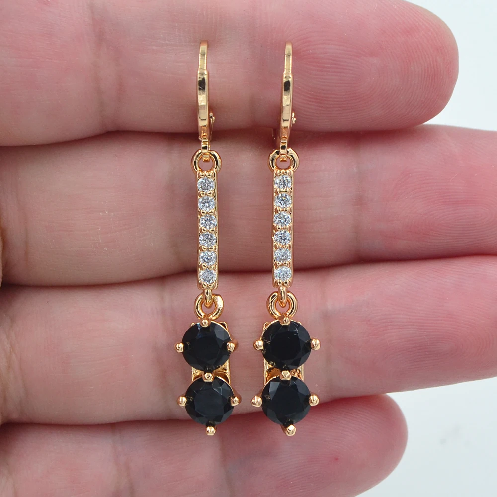 Fashion Jewelry Gold Color Black CZ Zircon Stylish Geometric Linear