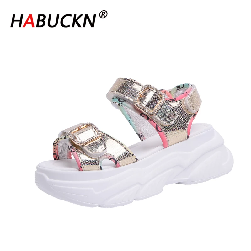

HABUCKN Summer Chunky Sandals womens platform wedge sandal High Heels Shoes Female Buckle Platform flash Casual Woman Sandal