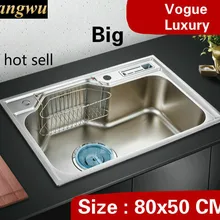 Большая роскошная кухонная раковина с одним лотком, большая емкость для мытья овощей, стандарт 304, нержавеющая сталь 800x500 мм