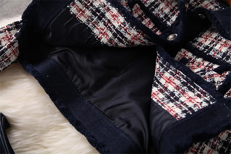 Подиумный Модный осенне-зимний костюм, комплект из 2 предметов, Женский, клетчатый короткий твидовый пиджак с кисточками и юбка, повседневный костюм