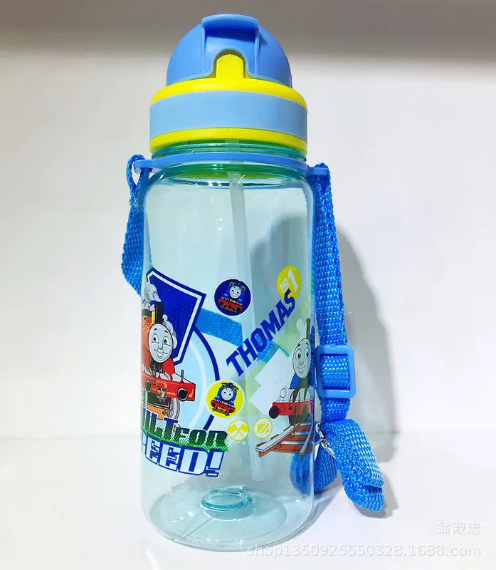Розовый Мультяшная соломенная кавайная бутылка для воды с веревкой детская пластиковая Милая чашка для воды 350 мл кувшин для воды - Цвет: Розовый