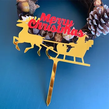 

New Xmas Merry Christmas Cake Topper Gold Red Acrylic Happy New Year Cake Topper For Christmas Party Cake Decorations Xmas Decor