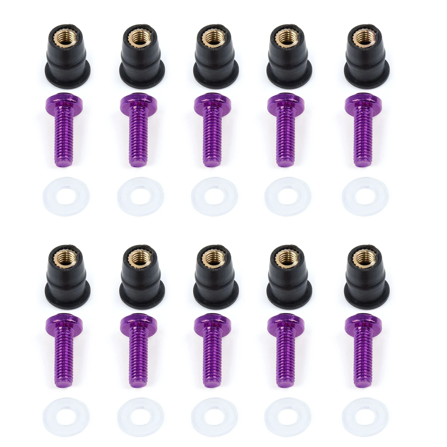 Motorcycle M5 15mm Metric Rubber Well Nuts Windscreen Fairing Cowl Anodized Windshield Nut Bolt Screw Kit For Honda 10pcs auto fasteners,motorcycle screw caps,motorcycle screws,motorcycle fasteners