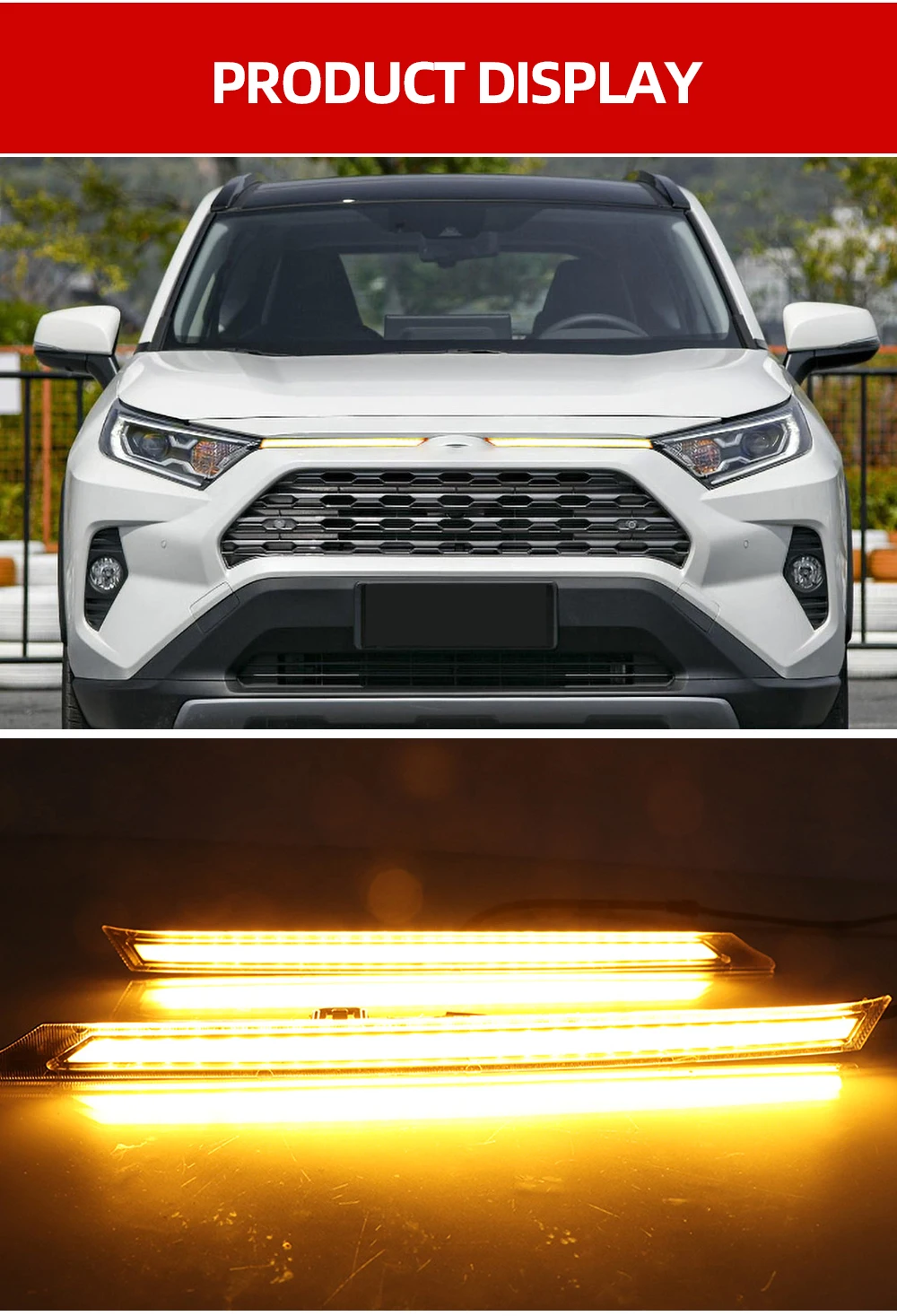 2 шт., для Toyota RAV4, желтый, функция сигнала поворота, автомобильный DRL светодиодный светильник дневного света, декоративный светильник для автомобиля