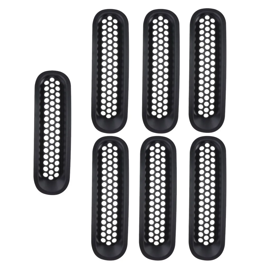 7pcs Headlight ABS Front Turn Signal Trim Grill Ring Mesh Grille Cover Insert Fits for Jeep JK Wrangler&Wrangler 2007-2015