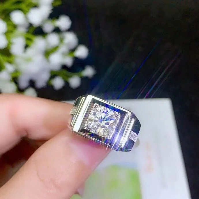 Kkmall Store круглое серебряное кольцо Moissanite 1.00ct D VVS роскошное свадебное кольцо Moissanite для мужчин серебряное кольцо 925