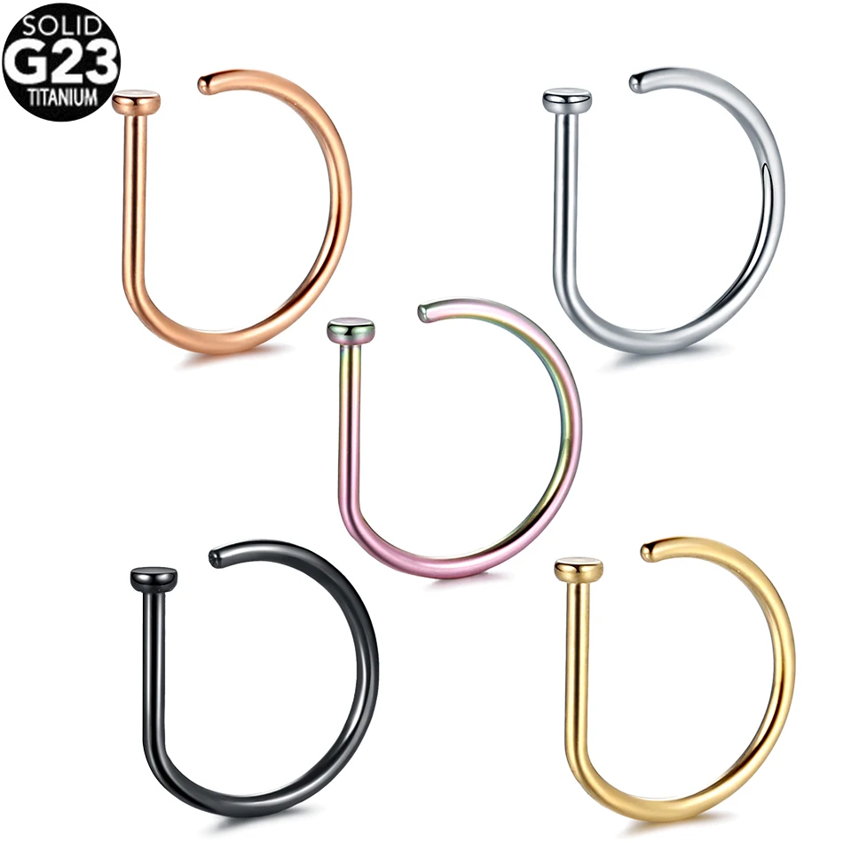 1PC G23 Titanium Colorful D Shape Nose Hoop Rings Loop Ear Cartilalge Piercings Nostril Nariz Piercings Body Jewelry 18G 20G nose rings piercing jewelry body piercing jewelry body jewelry