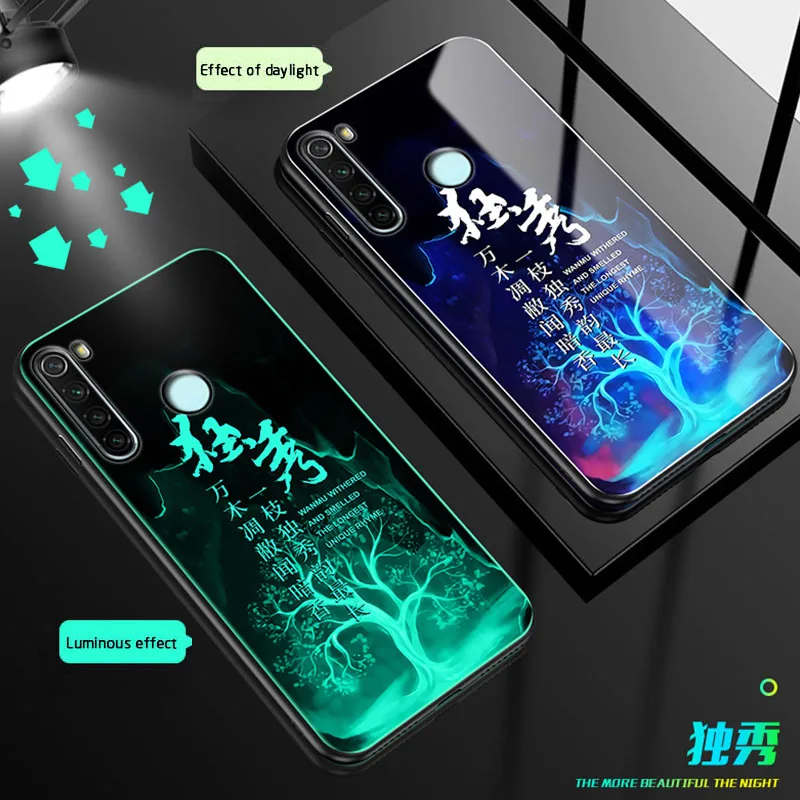 Чехол в виде светящегося стекла для Xiaomi redmi 8 8A Роскошная задняя крышка из закаленного стекла для redmi Note 8 pro Ночной светильник чехол для телефона coque - Цвет: 06