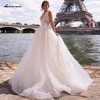 

Lakshmigown Simple Beach Wedding Dress Long Train 2020 Vestido de Noiva Princesa Bridal Dress Gelinlikler Hoho Wedding Gowns