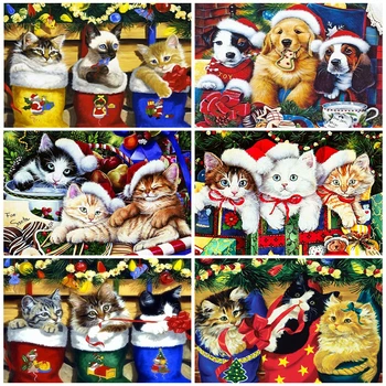 

MomoArt 5D DIY Diamond Painting Cat Rhinestone Art Cross Stitch Kit Diamond Embroidery Dog Animal Christmas Decoration