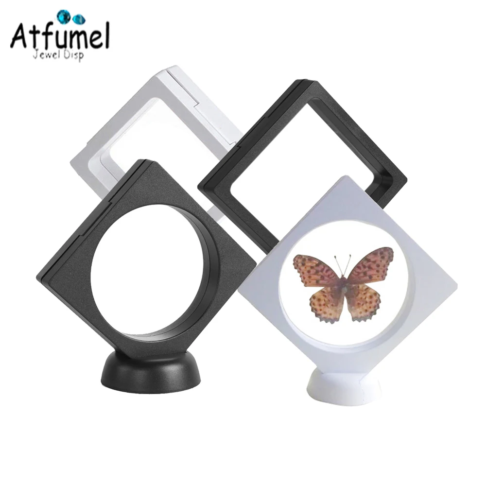 

10Pcs PET Membrane Clear Floating Jewelry Ring Pendant Display Stand Box Weeding Gift Protect Holder Stone Coin Display Box