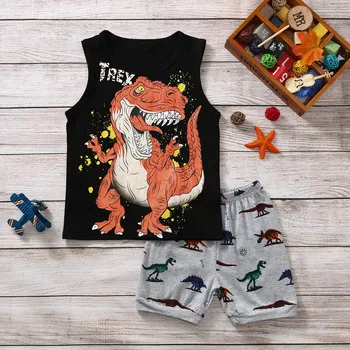 

Fashion Baby Boy Clothes Cartoon Dinosaur Vest Tops+ Shorts Pajamas Outfits Set Toddler Child Costume 2020 Summer Clothing